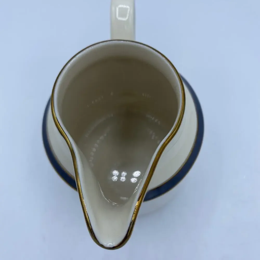 PICKARD China Creamer Milk Can Blue Striped & Gold Trim, Hand Decorated USA